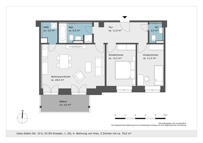 Wohnung zur Miete 1.109 € 3 Zimmer 78,9 m²<br/>Wohnfläche 1.<br/>Geschoss Clara-Zetkin-Str. 33b Löbtau-Süd (Zauckeroder Str.) Dresden 01159