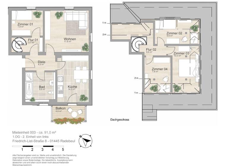 Wohnung zur Miete 819 € 4,5 Zimmer 91 m² 1. Geschoss Friedrich-List-Straße 8 Radebeul 01445