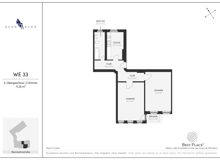 Wohnung zum Kauf 338.000 € 2 Zimmer 71,3 m²<br/>Wohnfläche 3.<br/>Geschoss Rennbahnstrasse 24 Weißensee Berlin 13086
