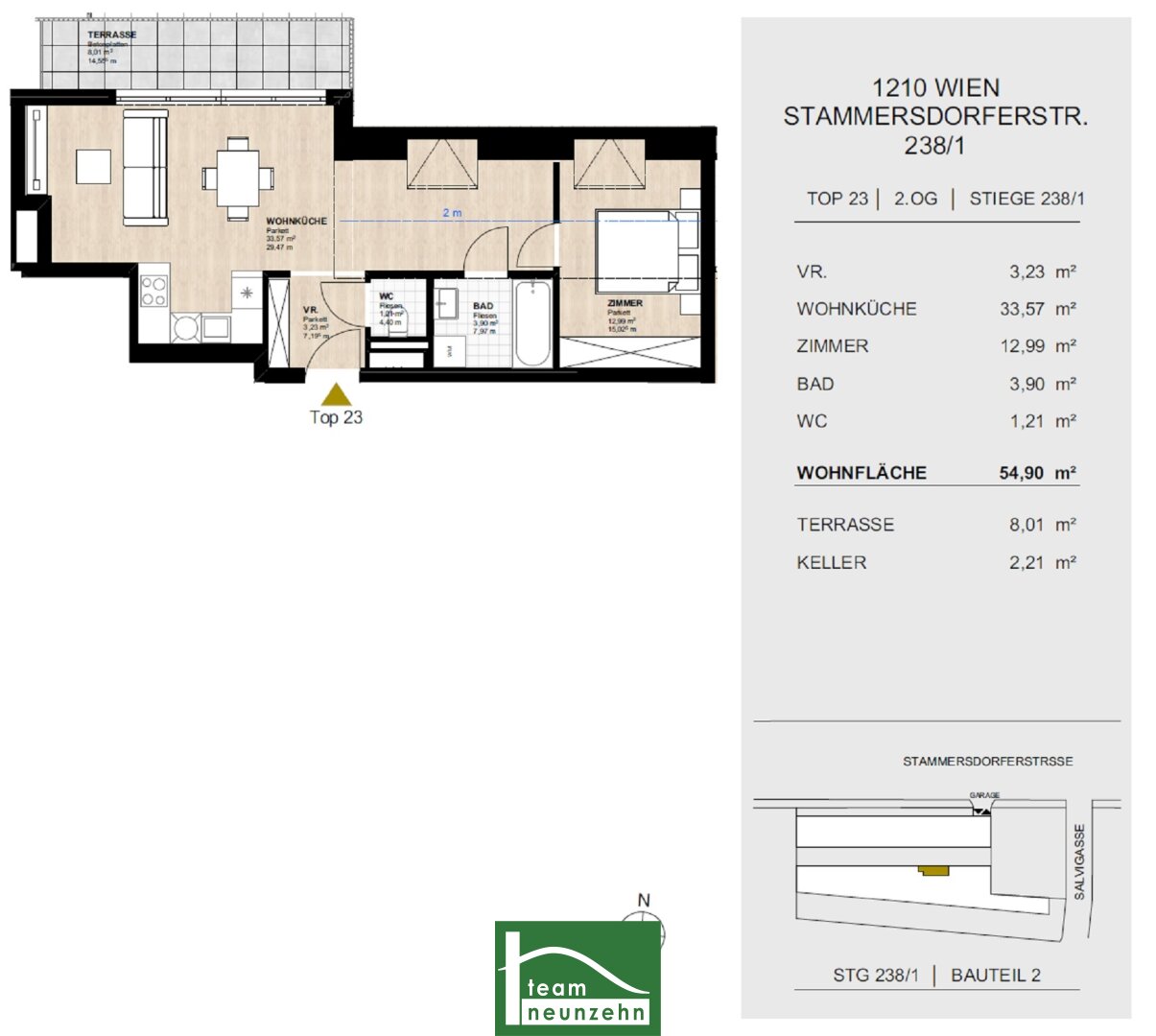 Wohnung zur Miete 742 € 2 Zimmer 54,5 m²<br/>Wohnfläche 2.<br/>Geschoss Stammersdorfer Straße 238 Wien 1210