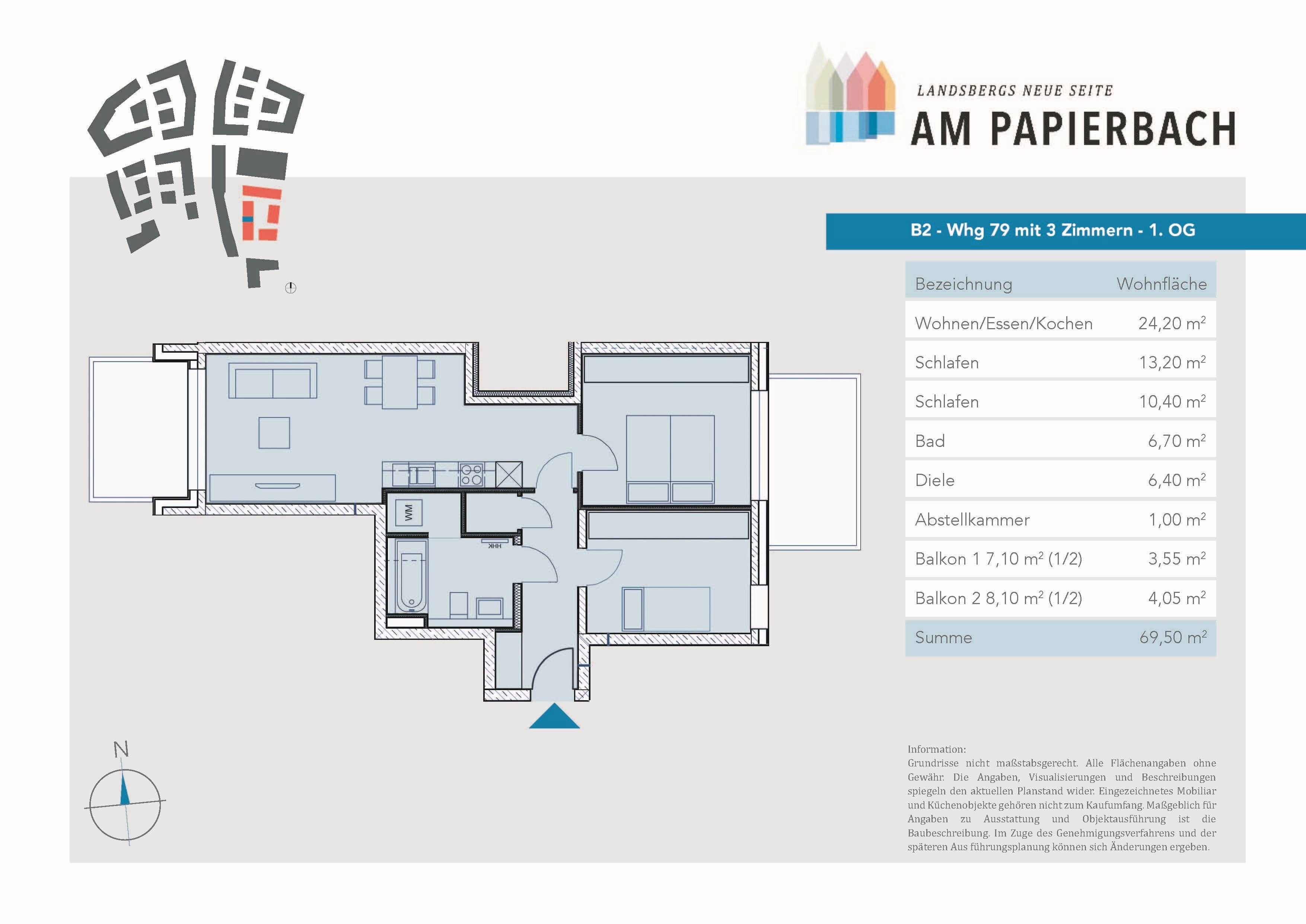 Wohnung zur Miete 1.100 € 3 Zimmer 69,5 m²<br/>Wohnfläche 15.03.2025<br/>Verfügbarkeit Stadtgebiet Landsberg 86899