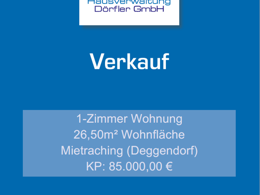 Wohnung zum Kauf 85.000 € 1 Zimmer 26,5 m² frei ab 01.01.2026 Mietraching Deggendorf 94469