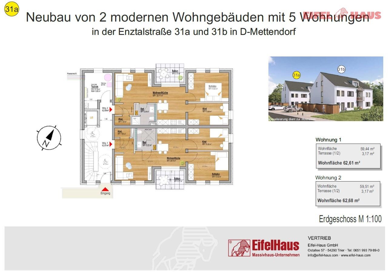 Wohnung zum Kauf 247.586 € 62,7 m²<br/>Wohnfläche Enztalstraße 31 a Mettendorf 54675