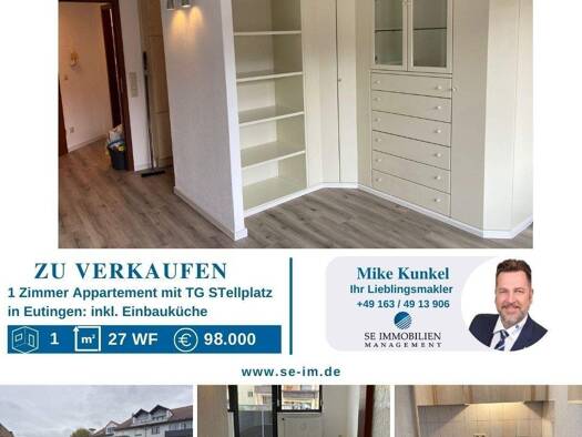 Studio zum Kauf 98.000 € 1 Zimmer 27 m² 1. Geschoss Eutingen Pforzheim 75181