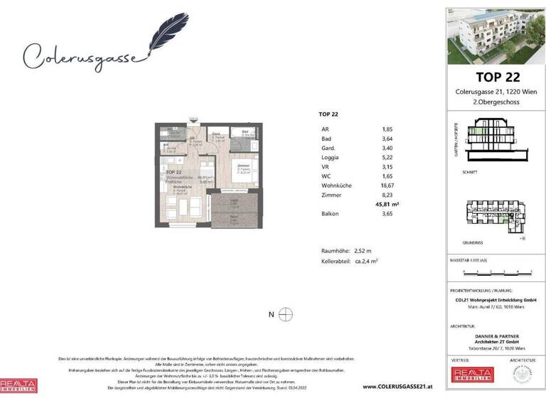 Wohnung zum Kauf - Erstbezug 239.800 € 2 Zimmer 40,6 m² 2. Geschoss Colerusgasse 21 Wien 1220