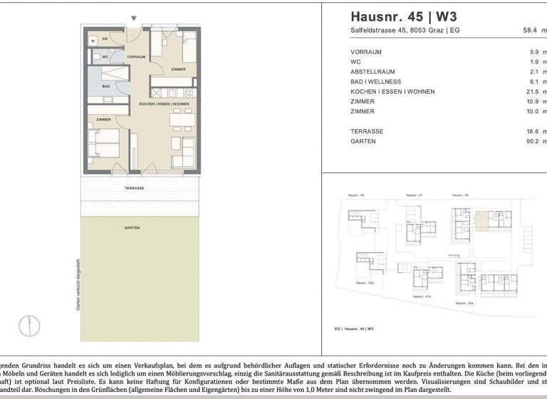Wohnung zum Kauf - Erstbezug 359.000 € 3 Zimmer 58,4 m² EG frei ab sofort Salfeldstraße 45 Straßgang Graz,16.Bez.:Straßgang 8054