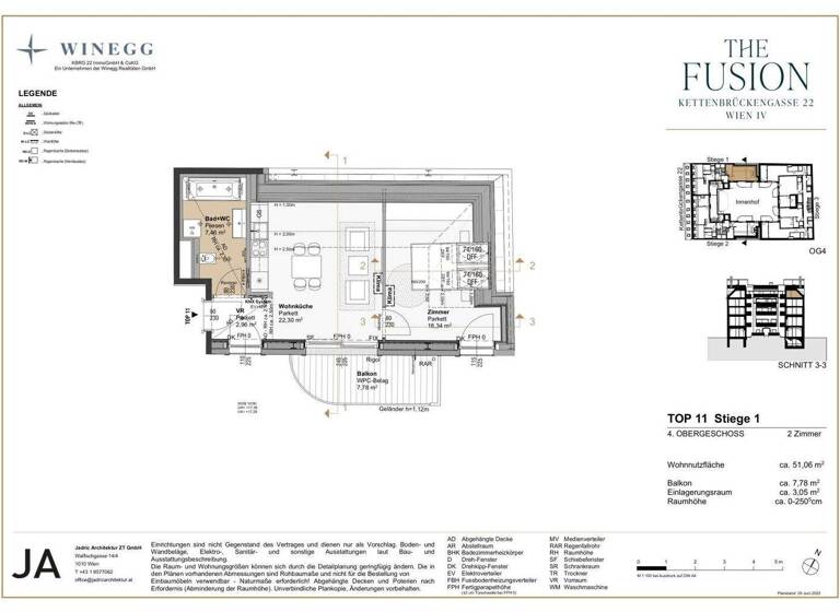 Wohnung zum Kauf - Erstbezug 575.000 € 2 Zimmer 55,7 m² 7. Geschoss Kettenbrückengasse 22 Wien 1040