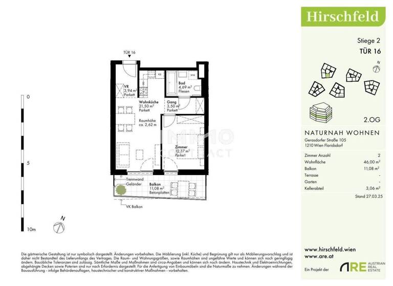 Wohnung zum Kauf - Erstbezug provisionsfrei 285.000 € 2 Zimmer 46 m² Wien 1210
