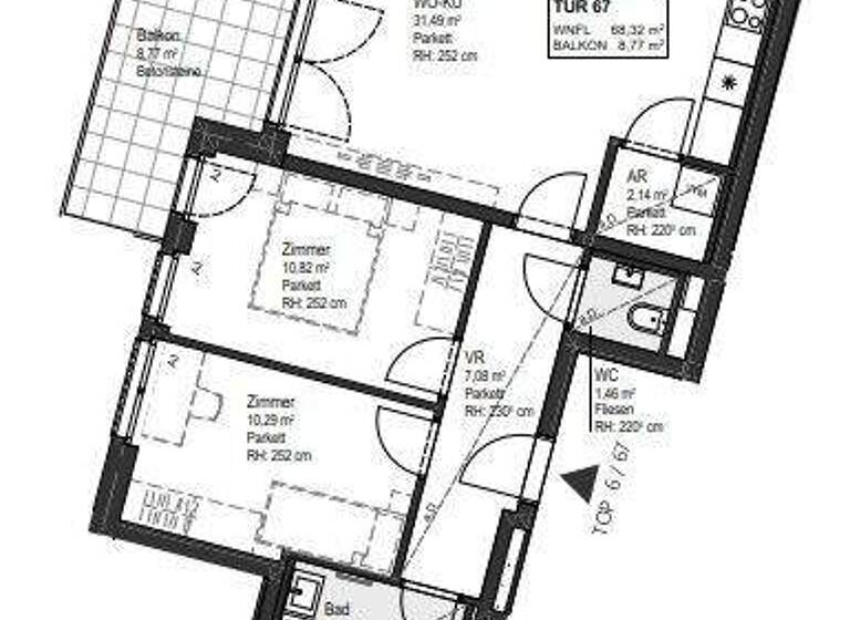 Wohnung zur Miete - Erstbezug 1.200 € 3 Zimmer 68,3 m² 6. Geschoss Wien 1150