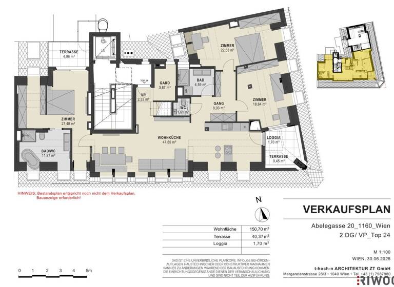 Wohnung zum Kauf - Erstbezug 1.199.000 € 4 Zimmer 150,6 m² 5. Geschoss Abelegasse 20 Wien 1160