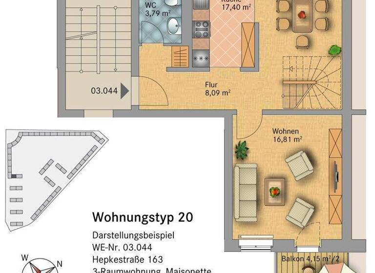 Maisonette zum Kauf 269.500 € 3,5 Zimmer 85,6 m² 2. Geschoss Hepkestraße 165 Tolkewitz/Seidnitz-Nord Dresden 01277