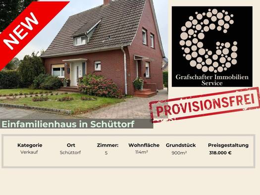 Einfamilienhaus zum Kauf provisionsfrei 318.000 € 5 Zimmer 114 m² 900 m² Grundstück frei ab sofort Breslauer Straße 55 Schüttorf Schüttorf 48465