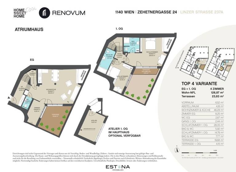 Wohnung zur Miete - Erstbezug 2.019 € 4 Zimmer 126,9 m² EG Zehetnergasse Wien 1140