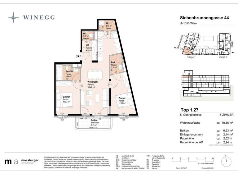 Wohnung zum Kauf - Erstbezug 585.000 € 3 Zimmer 70,7 m² 5. Geschoss Siebenbrunnengasse 44 Wien 1050