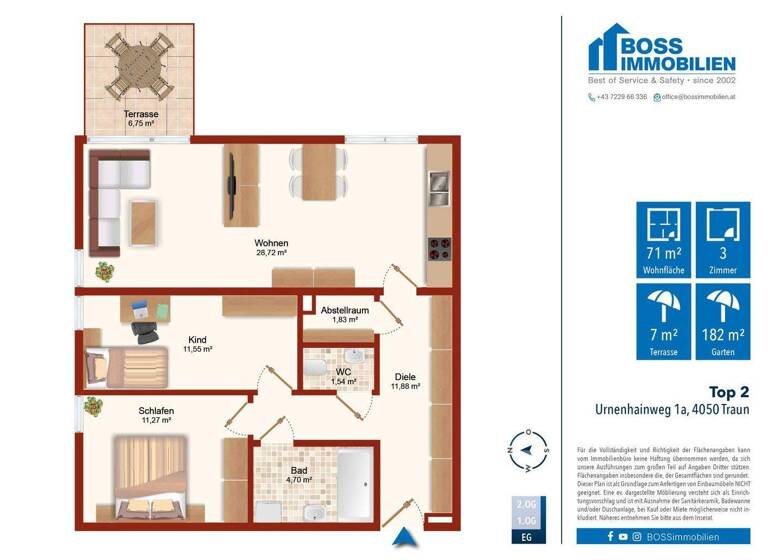 Wohnung zur Miete 778 € 3 Zimmer 71,5 m² EG Urnenhainweg 1a Traun 4050