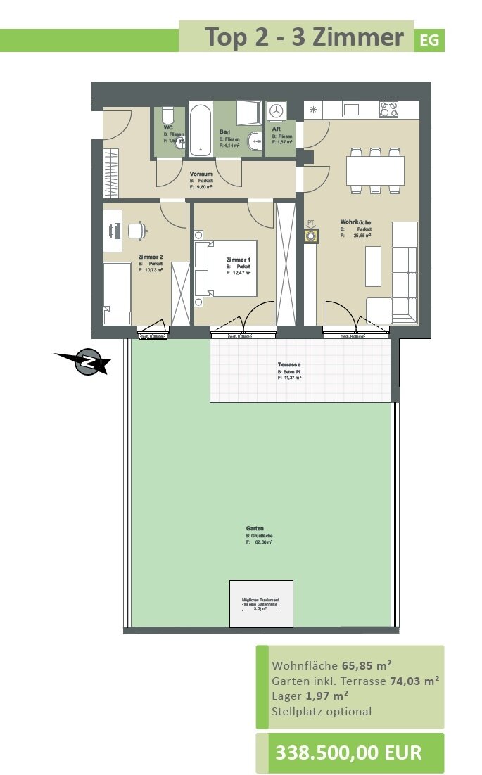 Wohnung zum Kauf 338.500 € 3 Zimmer 65,9 m²<br/>Wohnfläche St. Andrä-Wördern 3423