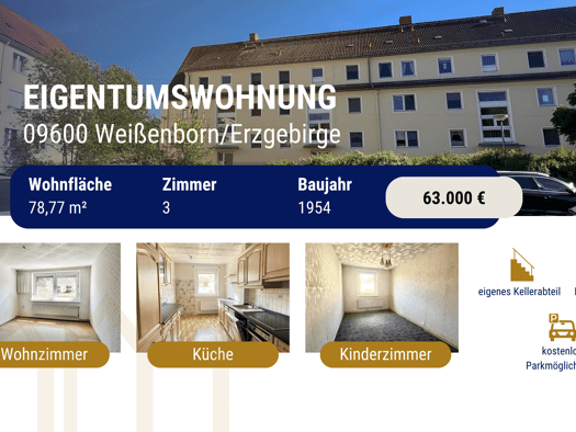 Wohnung zum Kauf 63.000 € 3 Zimmer 78,8 m² 1. Geschoss frei ab sofort Weißenborn Weißenborn/Erzgebirge 09600