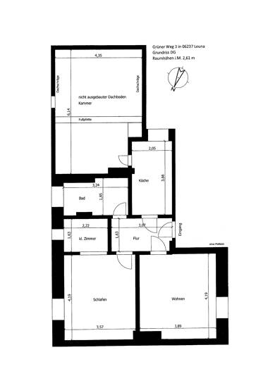 Wohnung zur Miete 330 € 2 Zimmer 47 m² Dachgeschoss, 2. Geschoss frei ab sofort Leuna Leuna 06237