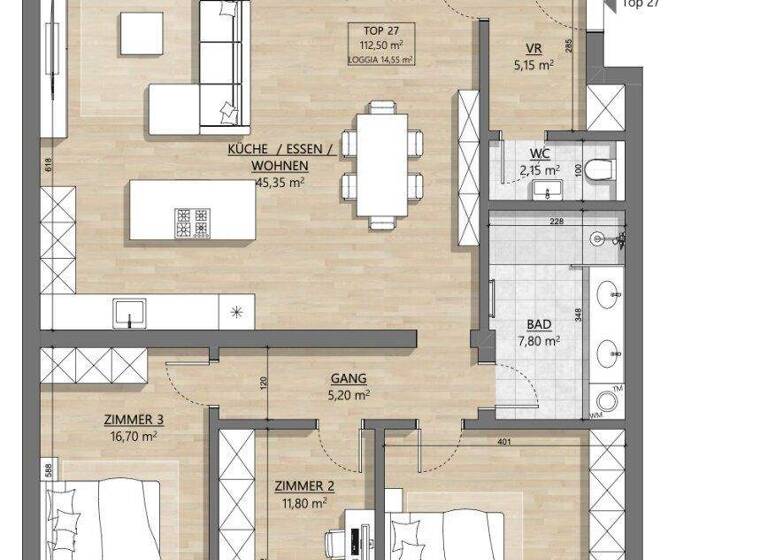 WG-Zimmer zum Kauf - Erstbezug 957.640 € 4 Zimmer 112,5 m² 4. Geschoss Am Hundsturm Wien 1050