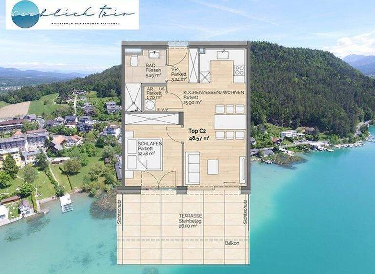 Wohnung zum Kauf 387.450 € 2 Zimmer 48,6 m² Egg am Faaker See Villach-Drobollach/Faaker See 9580