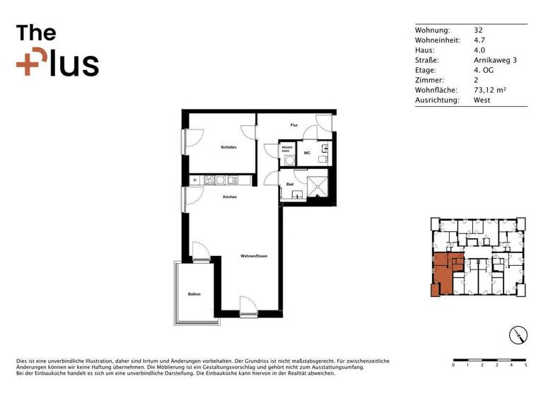 Wohnung zur Miete 745 € 2 Zimmer 73,1 m² 4. Geschoss frei ab 01.04.2026 Arnikaweg 3 Steimker Berg Wolfsburg 38446