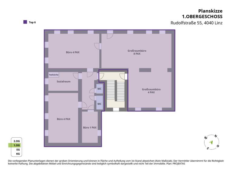 Bürofläche zur Miete 1.912 € 5,5 Zimmer 212,5 m² Bürofläche Rudolfstrasse 55 Urfahr Linz 4040