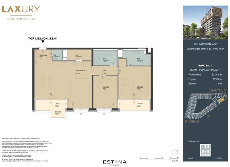 Wohnung zum Kauf - Erstbezug 770.000 € 3 Zimmer 103 m² 6. Geschoss Laxenburger Straße Wien 1100