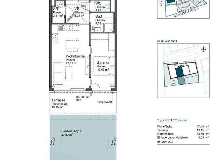 Wohnung zum Kauf - Erstbezug provisionsfrei 289.250 € 2 Zimmer 47,5 m² EG Grutschgasse 3b Mödling 2340