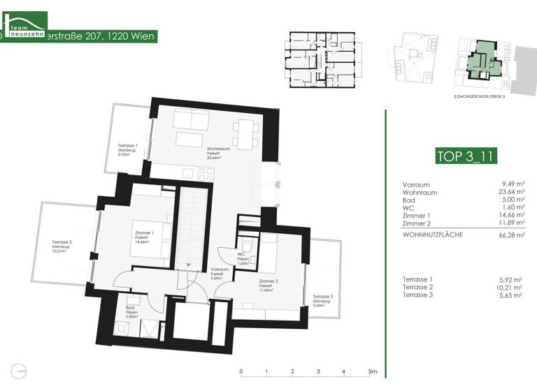 Wohnung zum Kauf - Erstbezug 499.000 € 3 Zimmer 66,3 m² 6. Geschoss Donaufelder Straße 207 Wien 1220