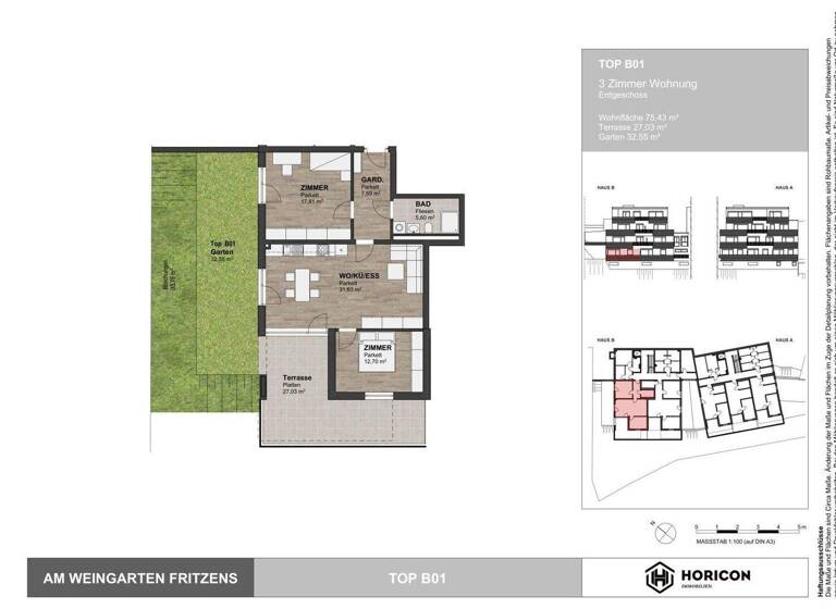 Wohnung zum Kauf 525.000 € 3 Zimmer 75,4 m² EG Fritzens 6122