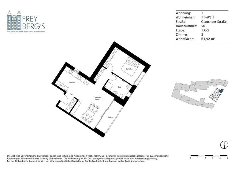 Wohnung zur Miete - Erstbezug 780 € 2 Zimmer 63,9 m² 1. Geschoss frei ab sofort Glauchaer Straße 50 Innenstadt Halle ( Saale) 06110