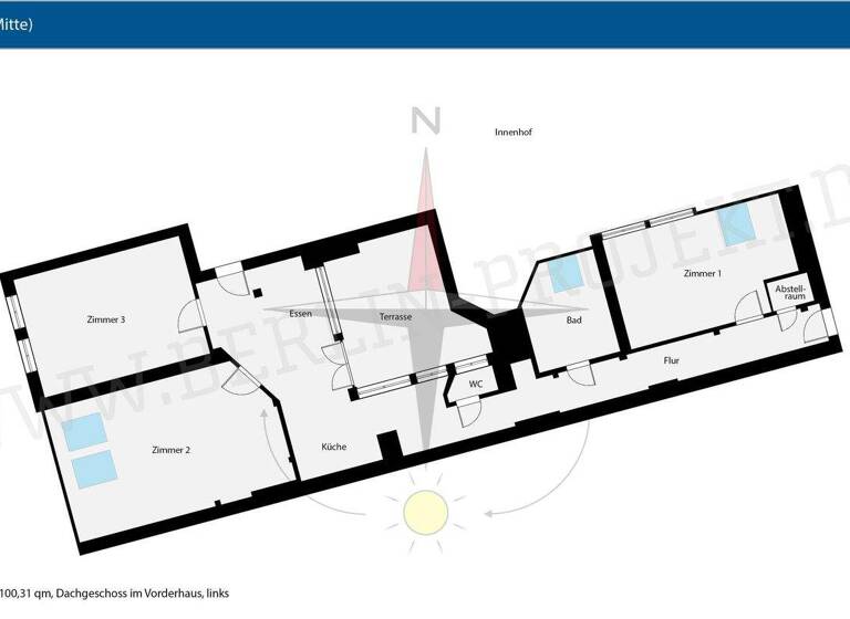 Wohnung zur Miete 2.495 € 3 Zimmer 100,3 m² 6. Geschoss frei ab 01.05.2026 Eichendorffstraße 4 Mitte Berlin 10115