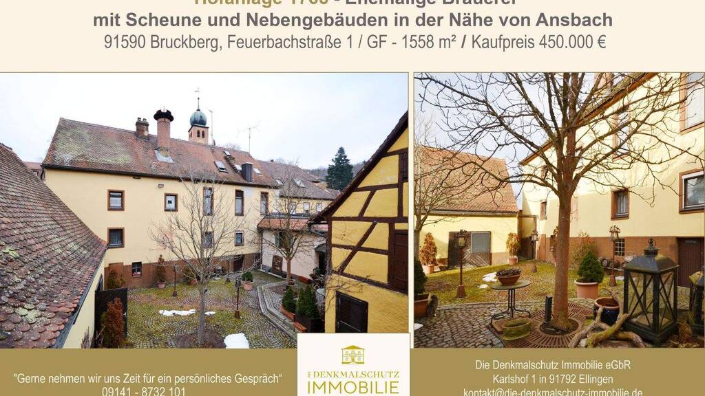 Haus zum Kauf 450.000 € 1 Zimmer 1.558 m² Grundstück Feuerbachstraße 1 Bruckberg 91590