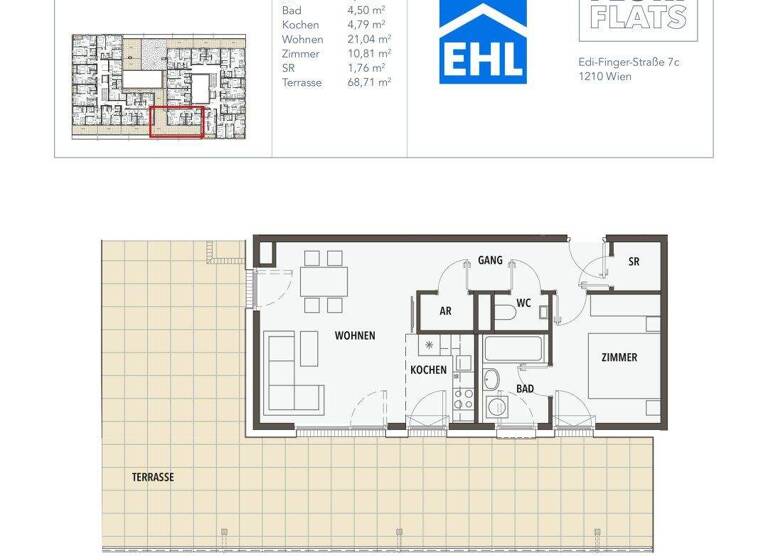 Wohnung zum Kauf - Erstbezug 393.000 € 2 Zimmer 53,1 m² 2. Geschoss Edi-Finger-Straße Wien 1210
