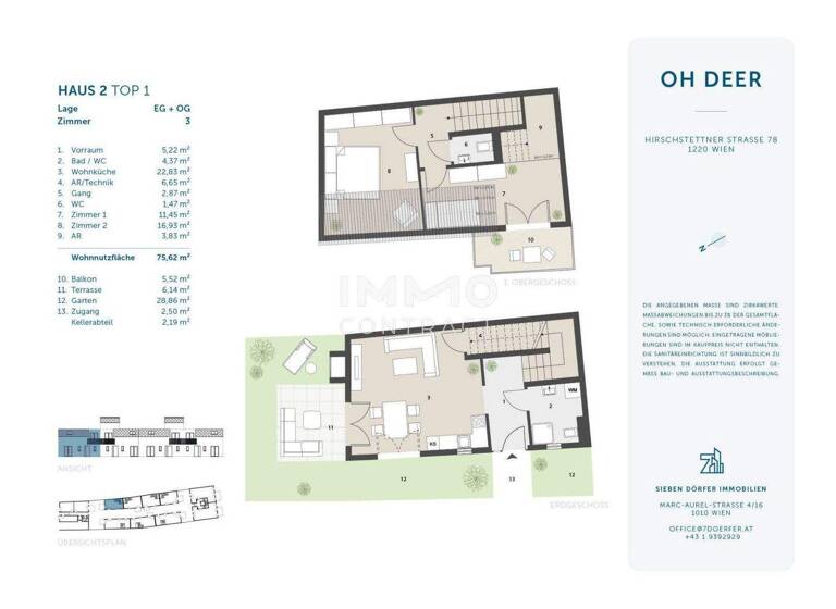 Reihenmittelhaus zum Kauf - Erstbezug provisionsfrei 420.000 € 3 Zimmer 75,6 m² Wien 1220