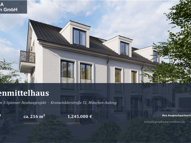 Reihenmittelhaus zum Kauf - Erstbezug als Kapitalanlage geeignet 1.245.000 € 6 Zimmer 126 m² 216 m² Grundstück Kronwinkler Straße 51 Aubing-Lochhausen-Langwied München 81245