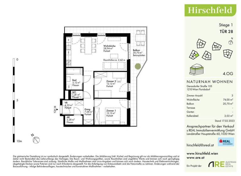 Wohnung zum Kauf - Erstbezug 460.000 € 3 Zimmer 74 m² 4. Geschoss Wien 1210
