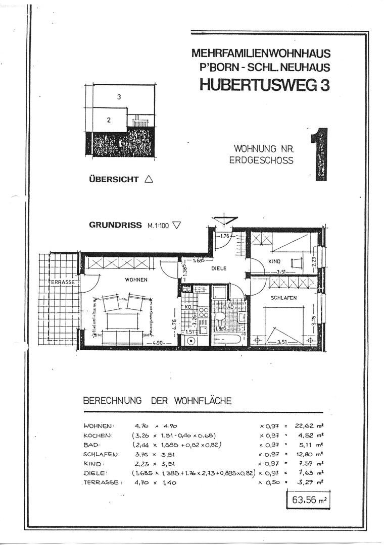 Wohnung zur Miete 840 € 3 Zimmer 63,6 m²<br/>Wohnfläche EG<br/>Geschoss Hubertusweg 3 Schloß Neuhaus Paderborn OT Schloß Neuhaus 33104