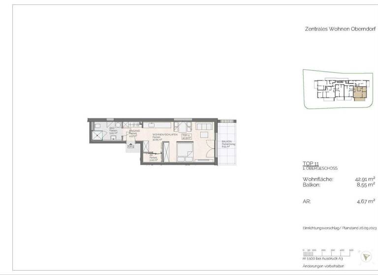 Wohnung zum Kauf - Erstbezug 226.800 € 1,5 Zimmer 42,9 m² 1. Geschoss Paracelsusstraße Oberndorf bei Salzburg 5110