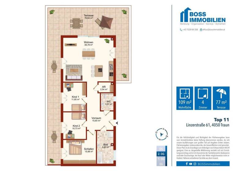 Wohnung zum Kauf - Erstbezug 585.000 € 4 Zimmer 108,8 m² 2. Geschoss Linzerstraße 61 Traun 4050