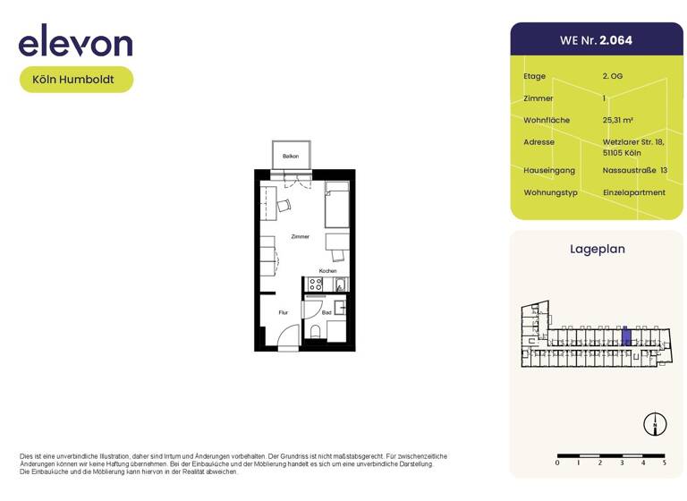 Studio zur Miete 529 € 1 Zimmer 25,3 m² 2. Geschoss Wetzlarer Straße 18 Humboldt-Gremberg Köln 51105