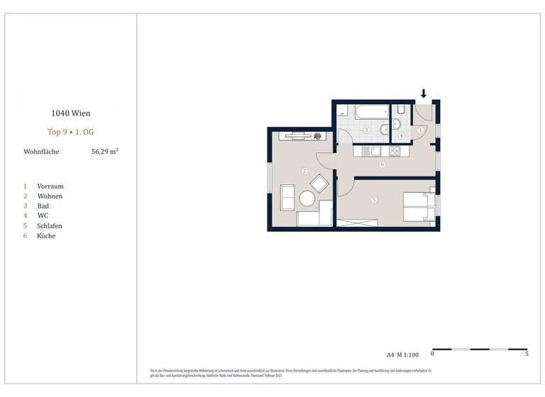 Wohnung zum Kauf 375.000 € 2 Zimmer 56,3 m² 1. Geschoss Wien 1040