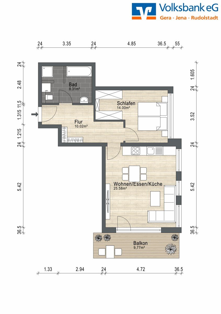 Wohnung zum Kauf 215.000 € 2 Zimmer 62,8 m²<br/>Wohnfläche Nord II Jena 07743