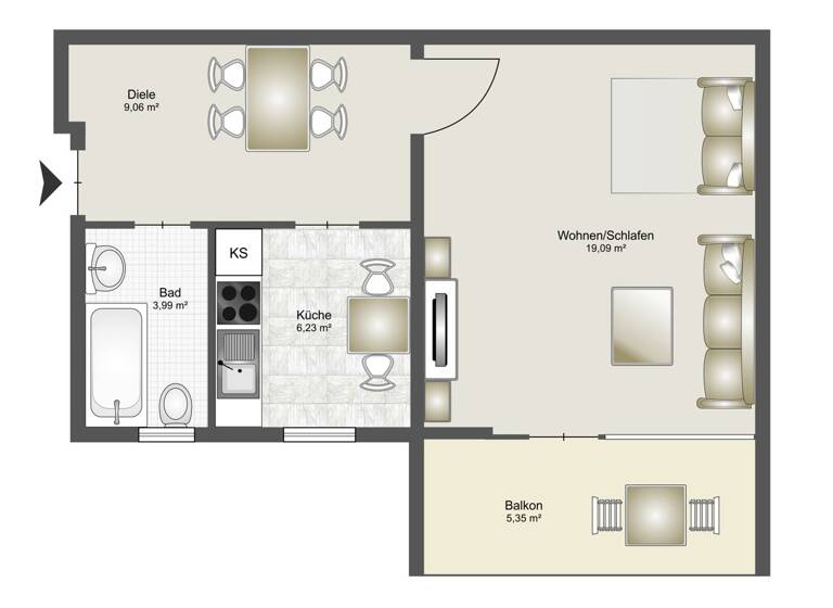 Studio zum Kauf 169.000 € 1 Zimmer 43 m² 3. Geschoss Grünwinkel Karlsruhe 76185