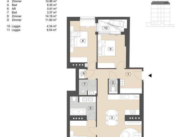 Wohnung zum Kauf - Erstbezug 1.140.000 € 4 Zimmer 94,9 m² 4. Geschoss Blattgasse 11 Wien 1030