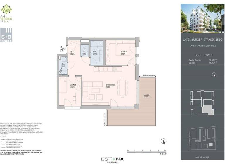 Wohnung zum Kauf - Erstbezug 720.000 € 3 Zimmer 74,8 m² 3. Geschoss Am marokkanischen Platz / Laxenburger Straße Wien 1100