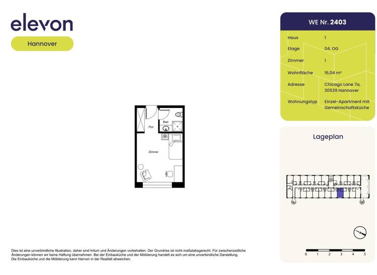 Studio zur Miete 304 € 1 Zimmer 16 m² 4. Geschoss frei ab 01.05.2026 Chicago Lane 7a Bemerode Hannover 30539