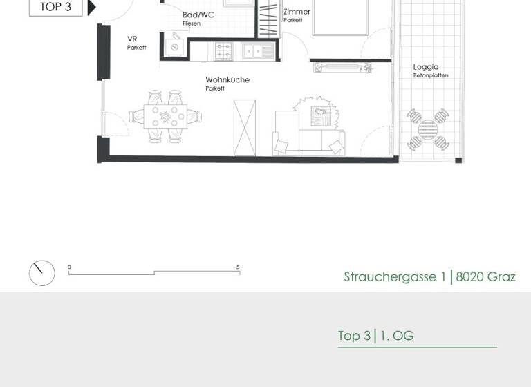 Wohnung zur Miete 565 € 2 Zimmer 47,6 m² 1. Geschoss Strauchergasse 1 Lend Graz 8020