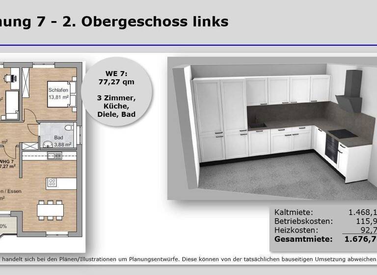 Wohnung zur Miete 1.468 € 3 Zimmer 77,3 m² 2. Geschoss frei ab sofort Kampgasse 16 Vingst Köln 51107