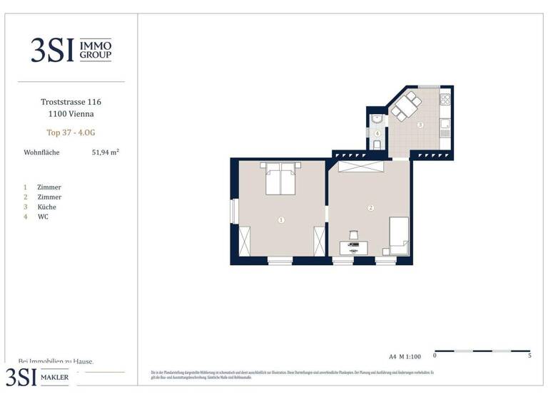 Wohnung zum Kauf 205.000 € 2 Zimmer 51,9 m² 4. Geschoss Troststrasse 116 Wien 1100